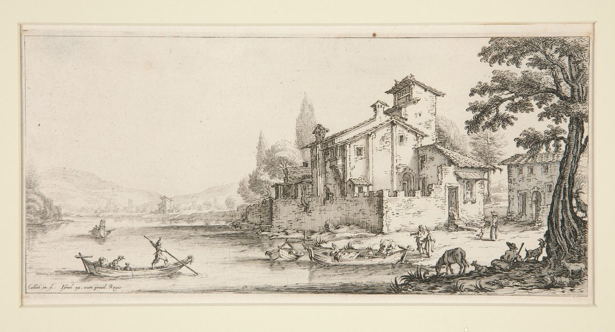 La promenade sur l’eau (Joella), teoksesta Maisemia Giovanni de Medicille tekijältä Jacques Callot