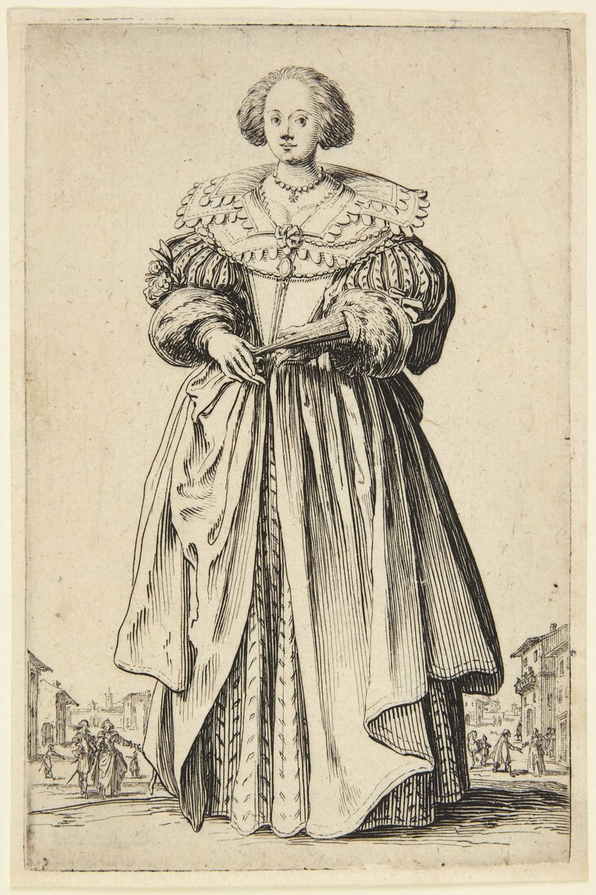 Nainen viuhkalla tekijältä Jacques Callot
