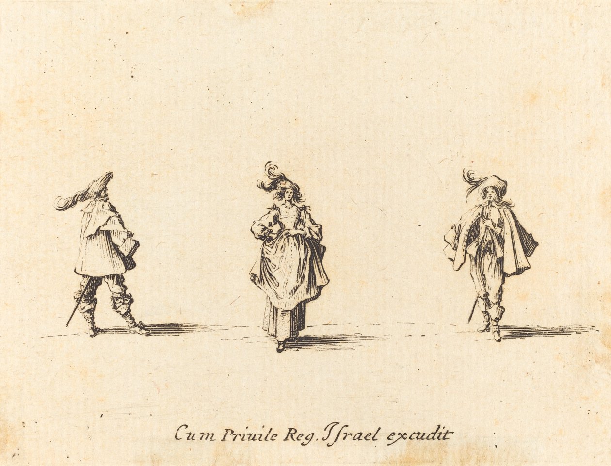 Nainen ja kaksi herraa tekijältä Jacques Callot