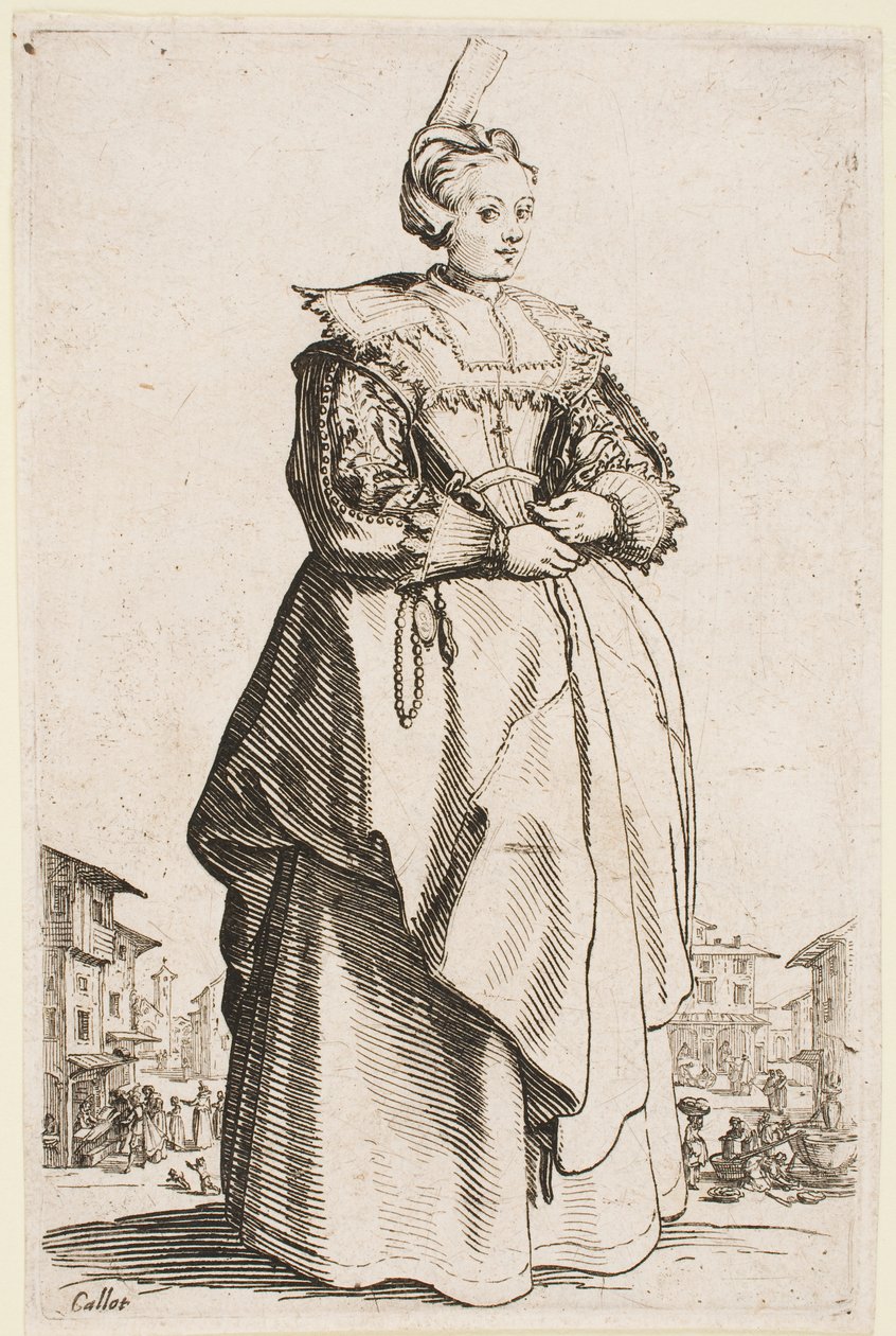 Nainen koholla, sarjasta "The Nobility of Lorraine" tekijältä Jacques Callot