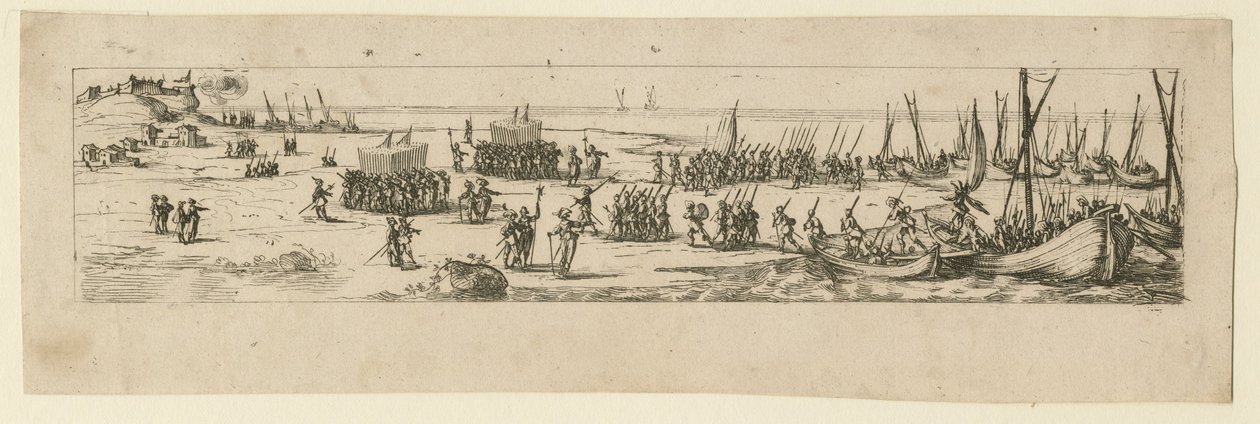 Joukkojen maihinnousu La Rochellen piirityksessä, 1630 tekijältä Jacques Callot