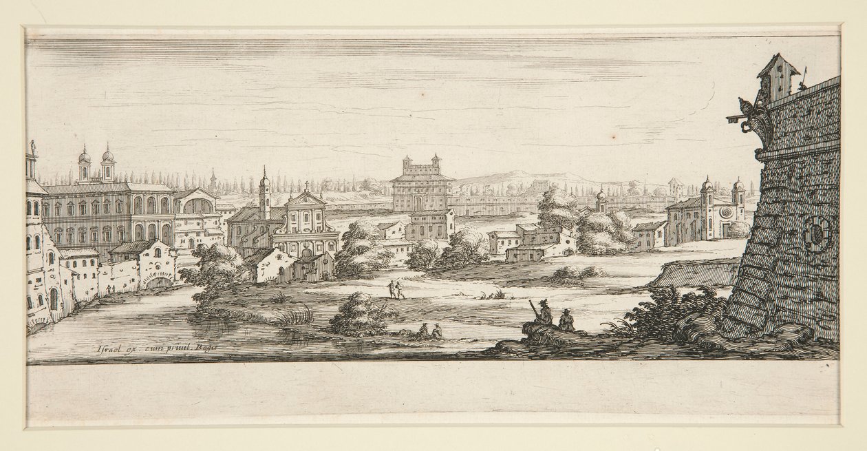 Maisema suurilla, vaikuttavilla rakennuksilla tekijältä Jacques Callot