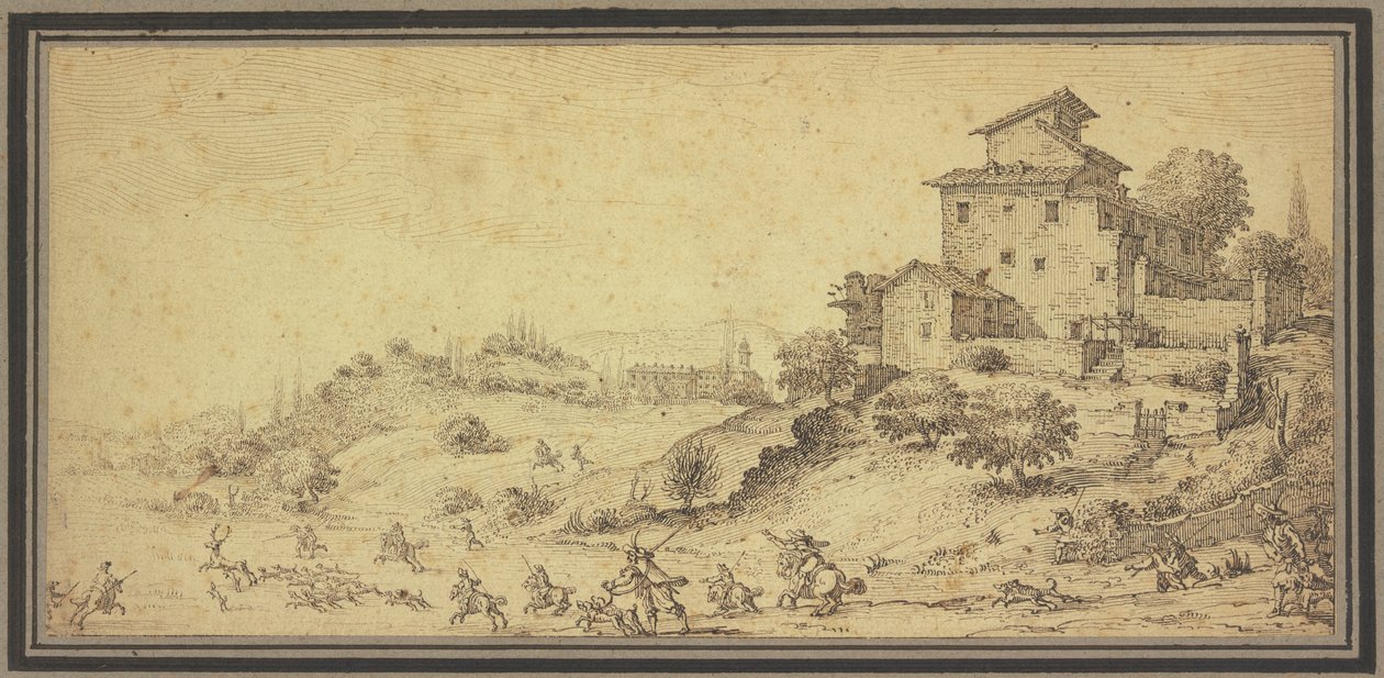Maisema, jossa metsästetään hirviä tekijältä Jacques Callot