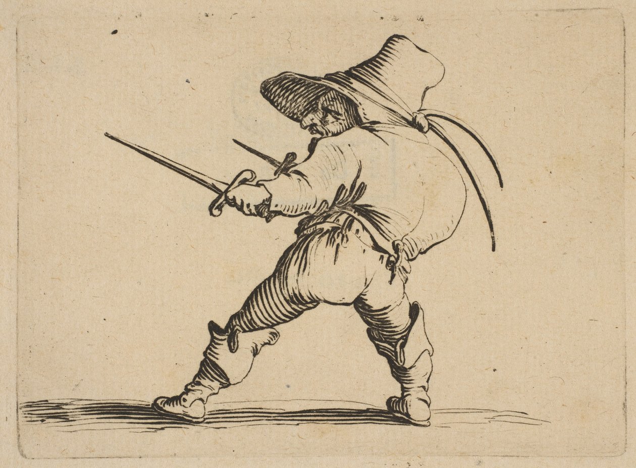 Kaksintaistelija miekan ja tikarin kanssa, Varie..., 1616-22. tekijältä Jacques Callot