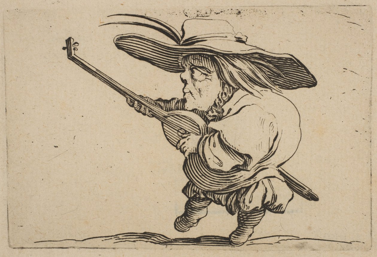 Luuttusoitin, Varie Figure Gobbi, sarja nimeltään Les B..., 1616-22. tekijältä Jacques Callot