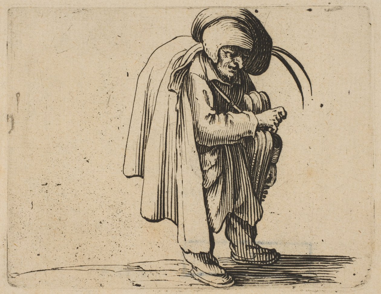 Le Jouer de Vielle Hurdy-Gurdy Player, Varie Figure Gobbi, sarja nimeltä aus..., 1616-22. tekijältä Jacques Callot