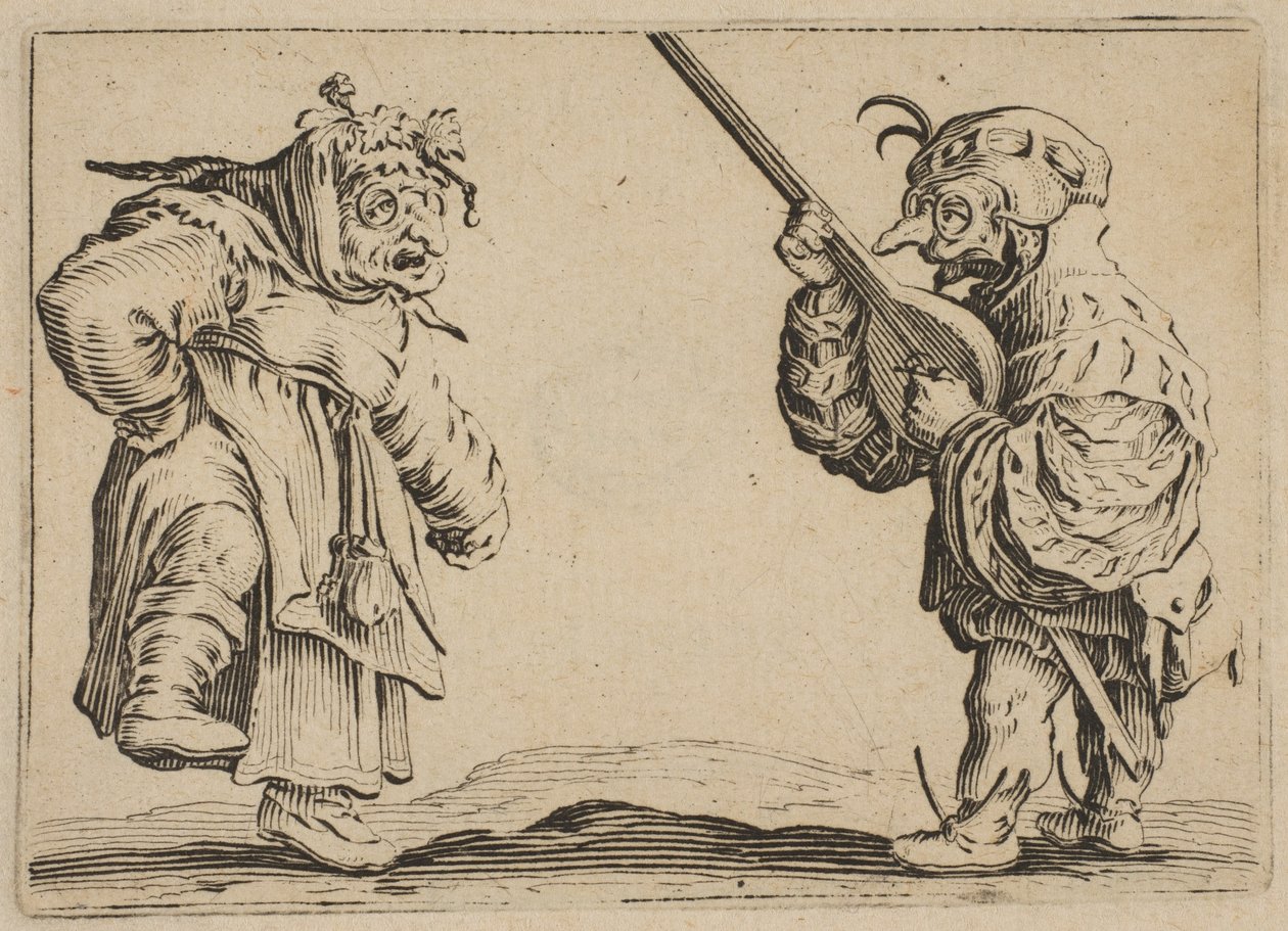 Les Danseurs au Luth Tanssijat luutulla, Les Caprices-sarjasta B, Nancyn sarja, 1617-20. tekijältä Jacques Callot