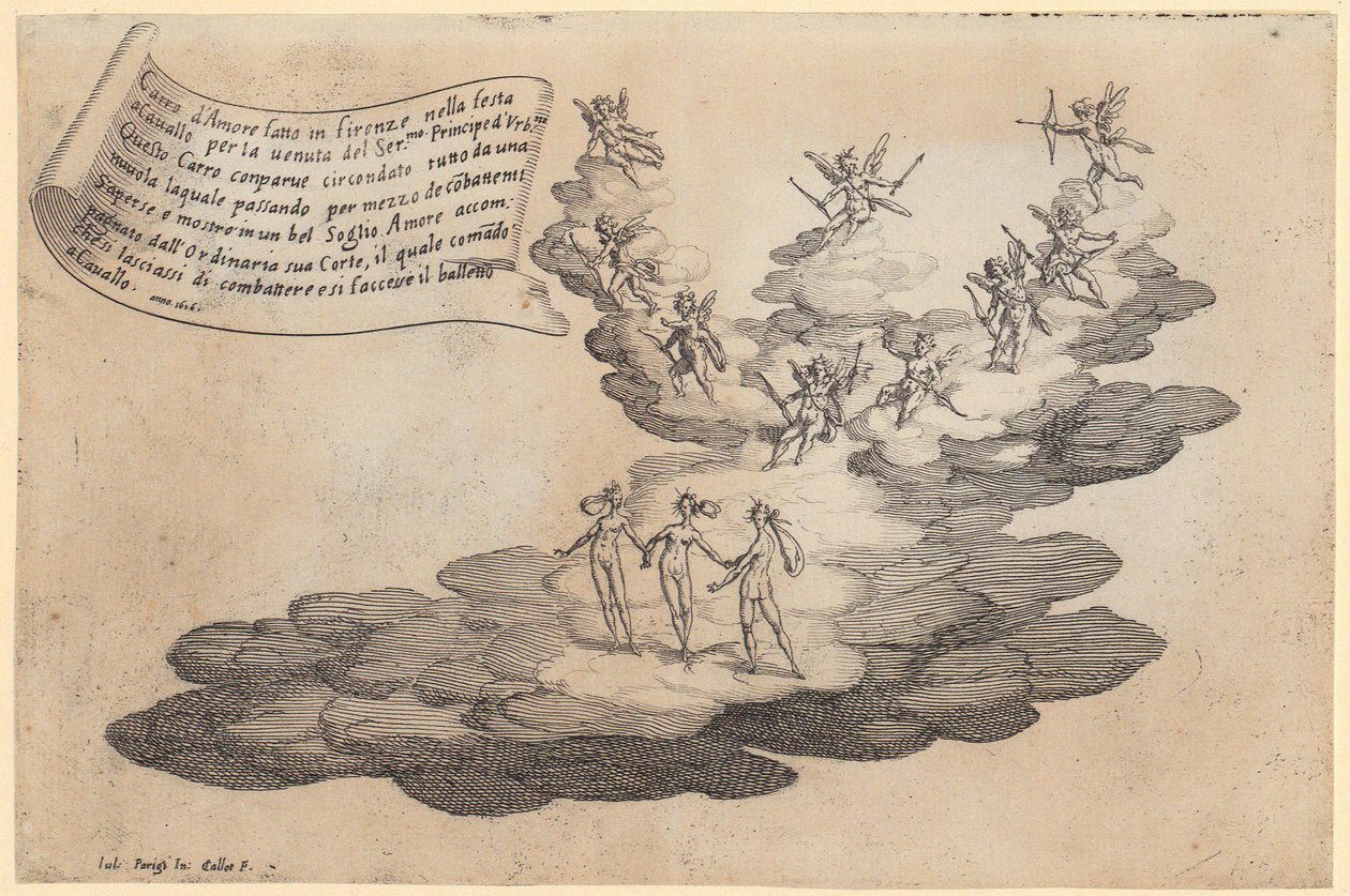 Rakkauden vaunut, lehti 5 sarjasta "Kauneuden sota" tekijältä Jacques Callot