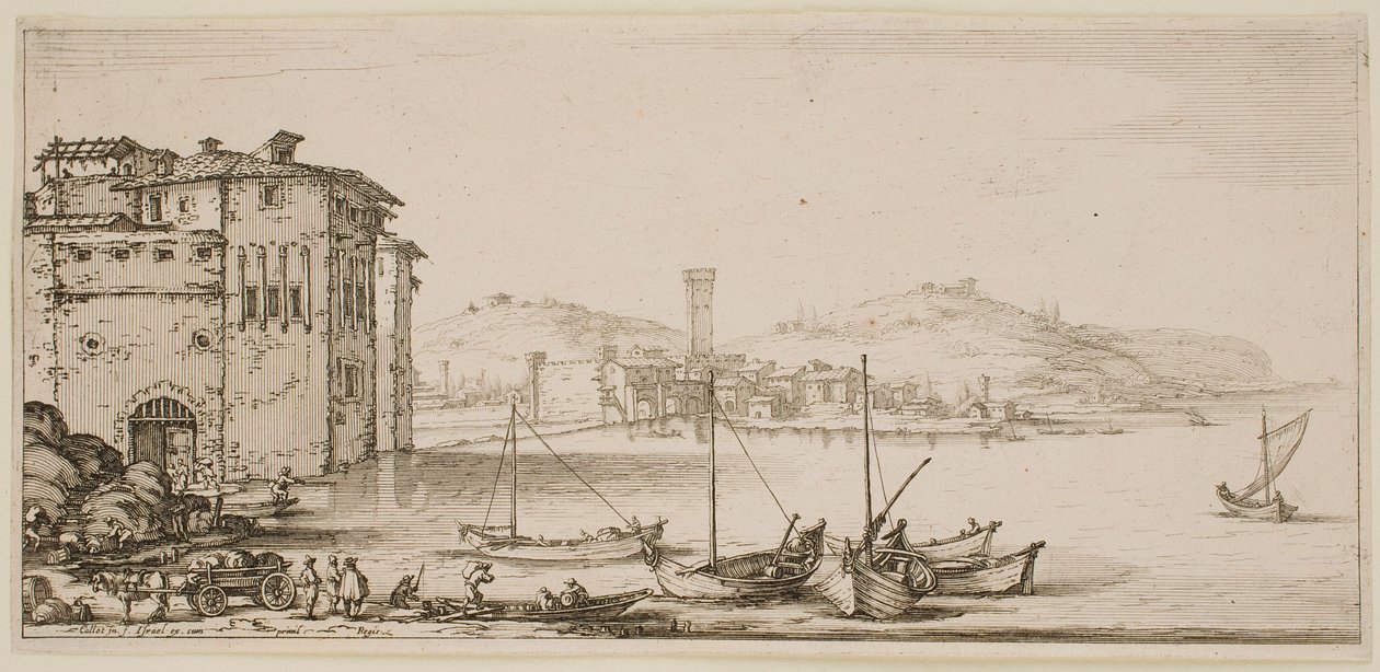 Kauppatavaroiden lastaus, sarjasta "Firenzen maisemat" tekijältä Jacques Callot
