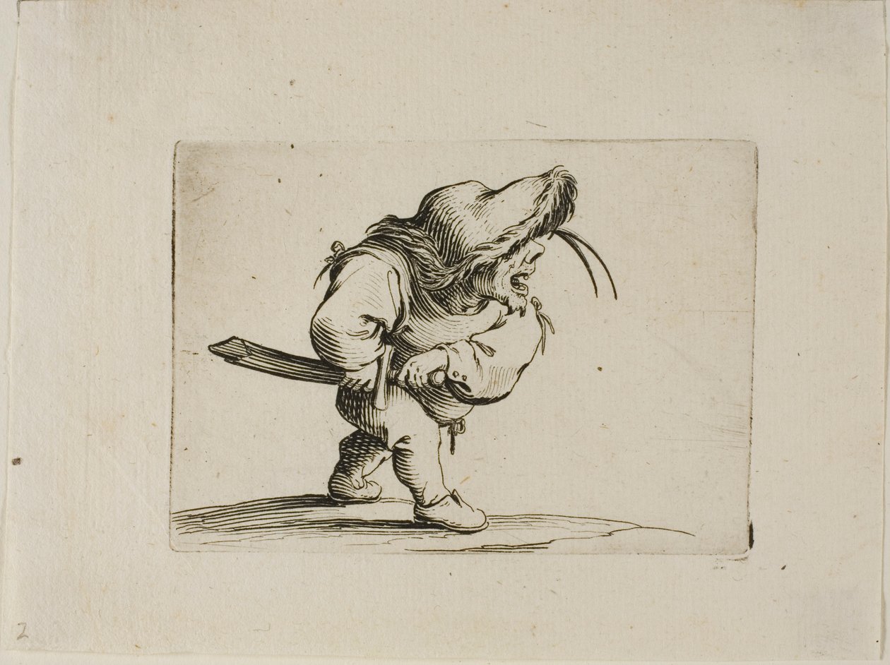 Mies valmistautuu vetämään miekkansa, Varie Figure Gobbi tekijältä Jacques Callot
