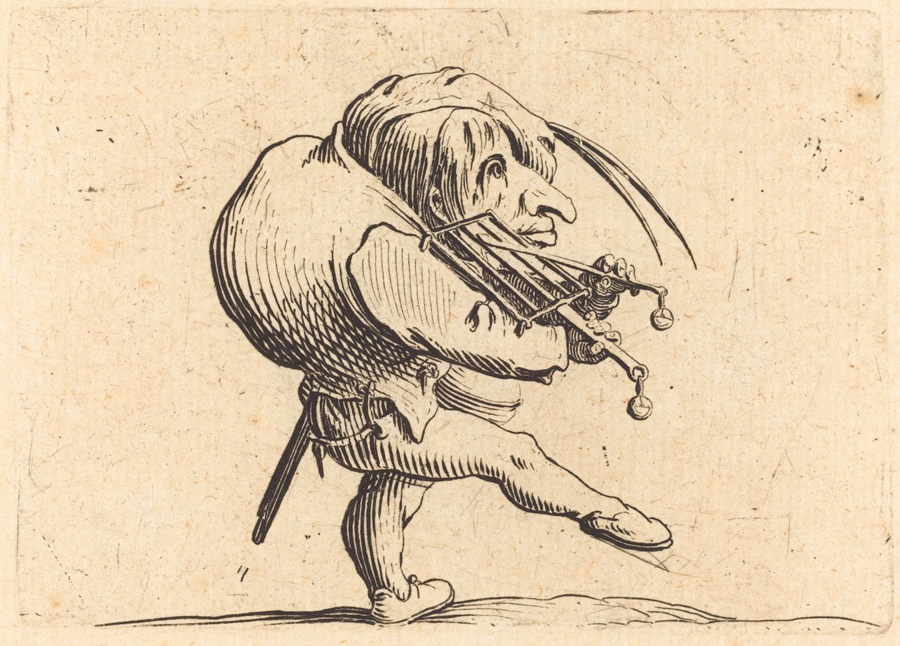 Mies kaapii grilliä tekijältä Jacques Callot