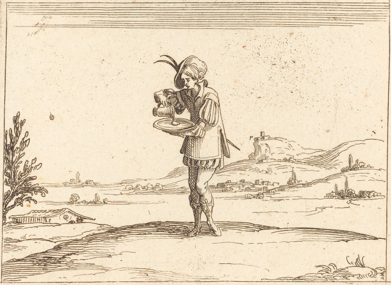 Mies pesemässä helmiä. tekijältä Jacques Callot