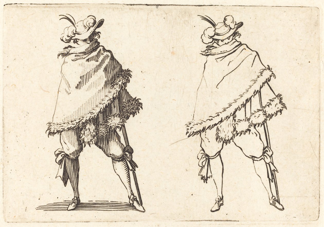 aHome embolicat en el seu mantell finlandès tekijältä Jacques Callot
