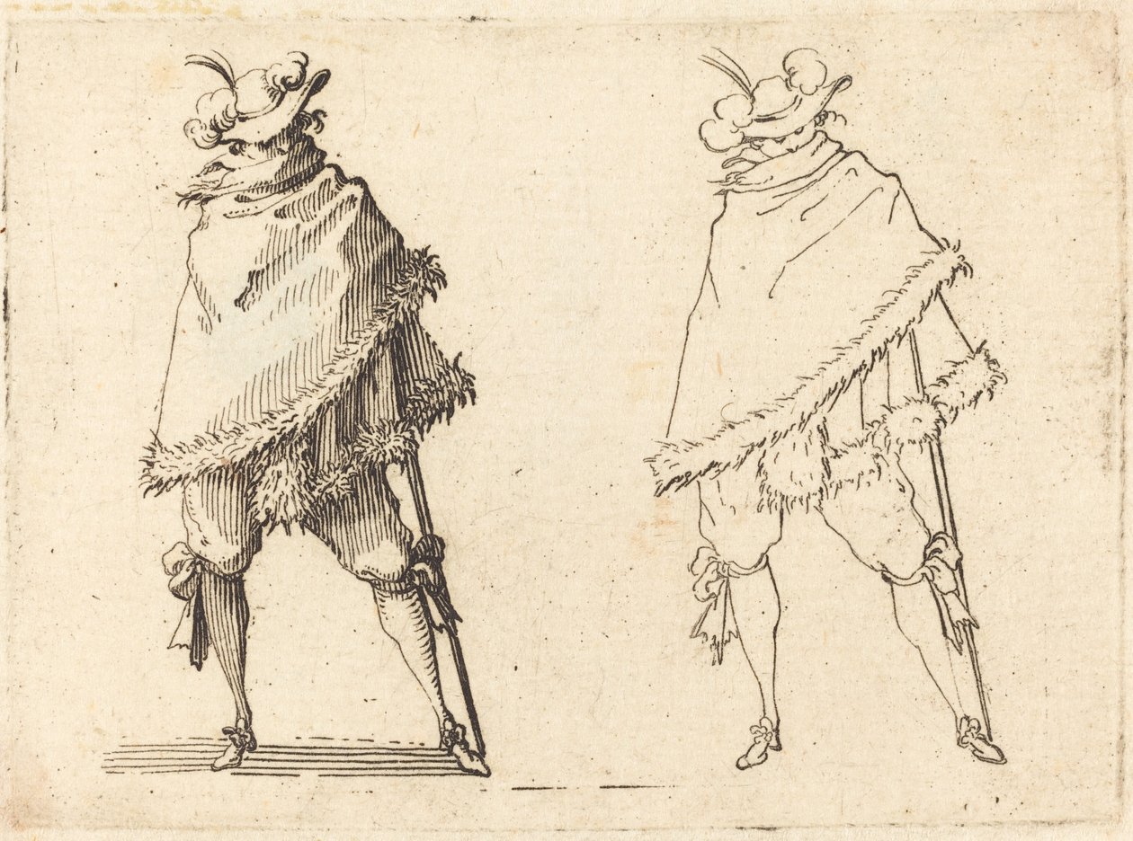 Mies kääritty vaippaansa, n. 1617. tekijältä Jacques Callot