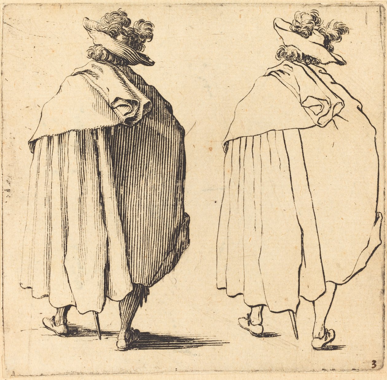 Mies viittassa takaa katsottuna tekijältä Jacques Callot