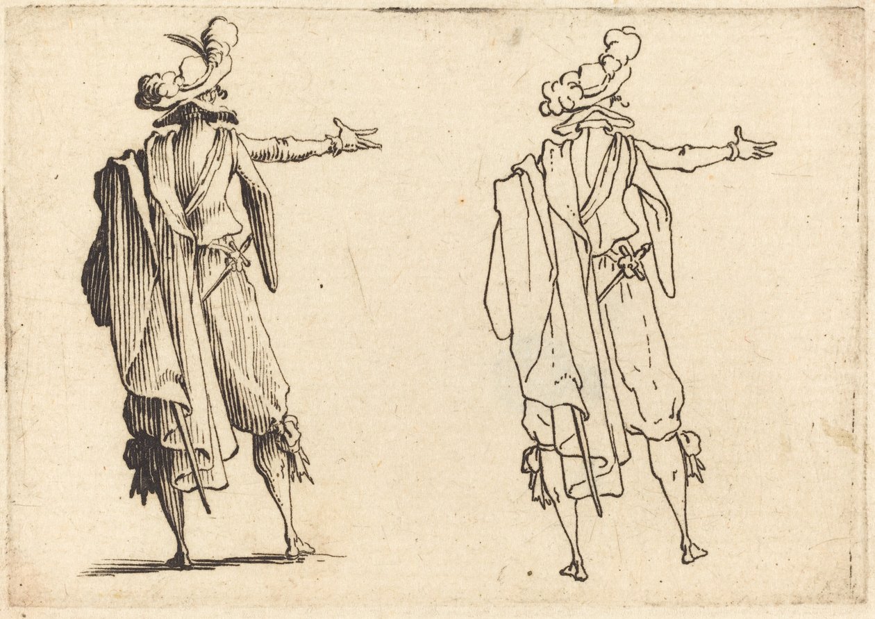 Mies takaa katsottuna oikea käsi ojennettuna tekijältä Jacques Callot