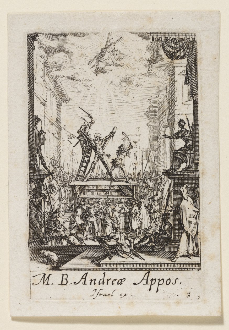 Pyhän apostoli Andreaan marttyyrikuolema (autuaan apostoli Andreaan marttyyrikuolema) tekijältä Jacques Callot
