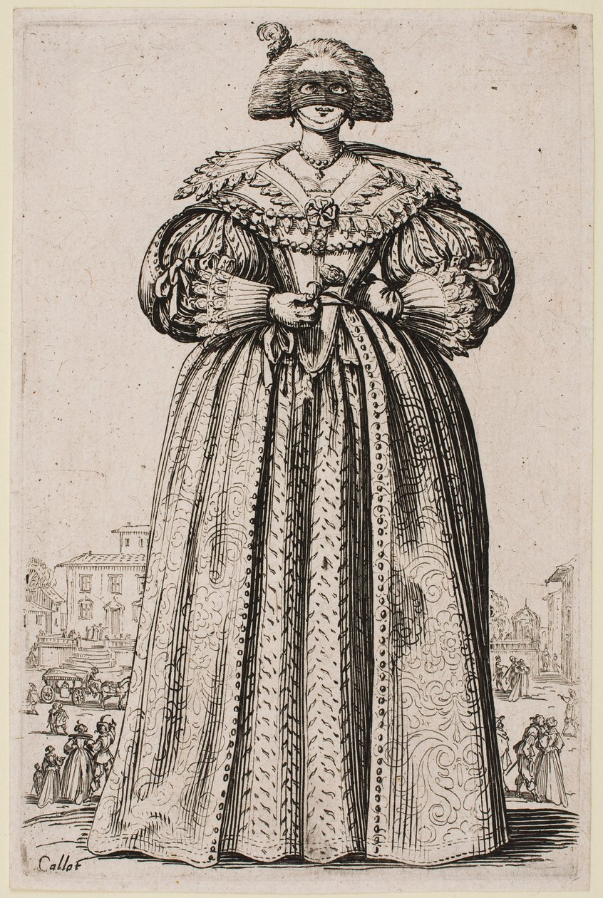 Naamioitu nainen sarjasta "The Nobility of Lorraine" tekijältä Jacques Callot