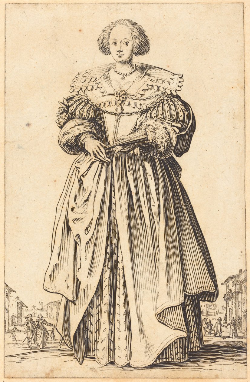 Jalo nainen viuhkalla tekijältä Jacques Callot