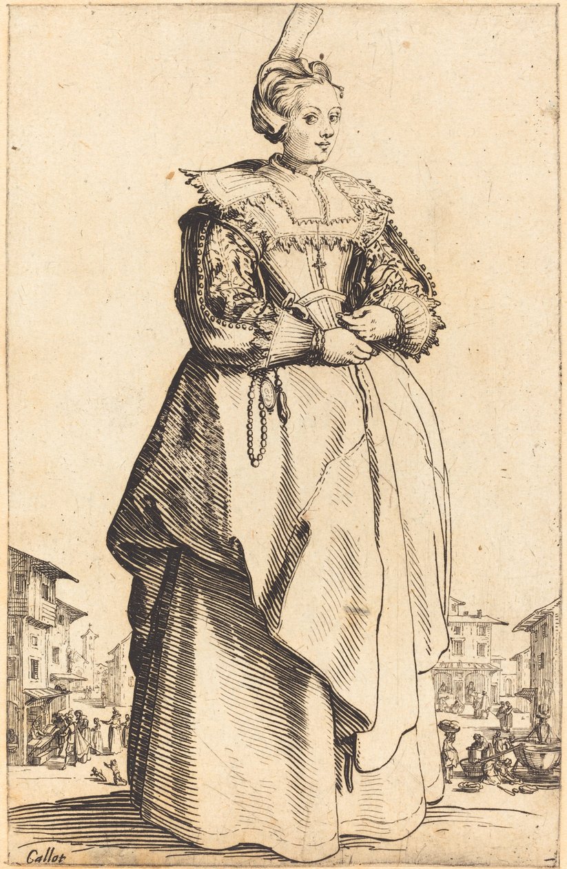 Jalo nainen pienellä hatulla tekijältä Jacques Callot