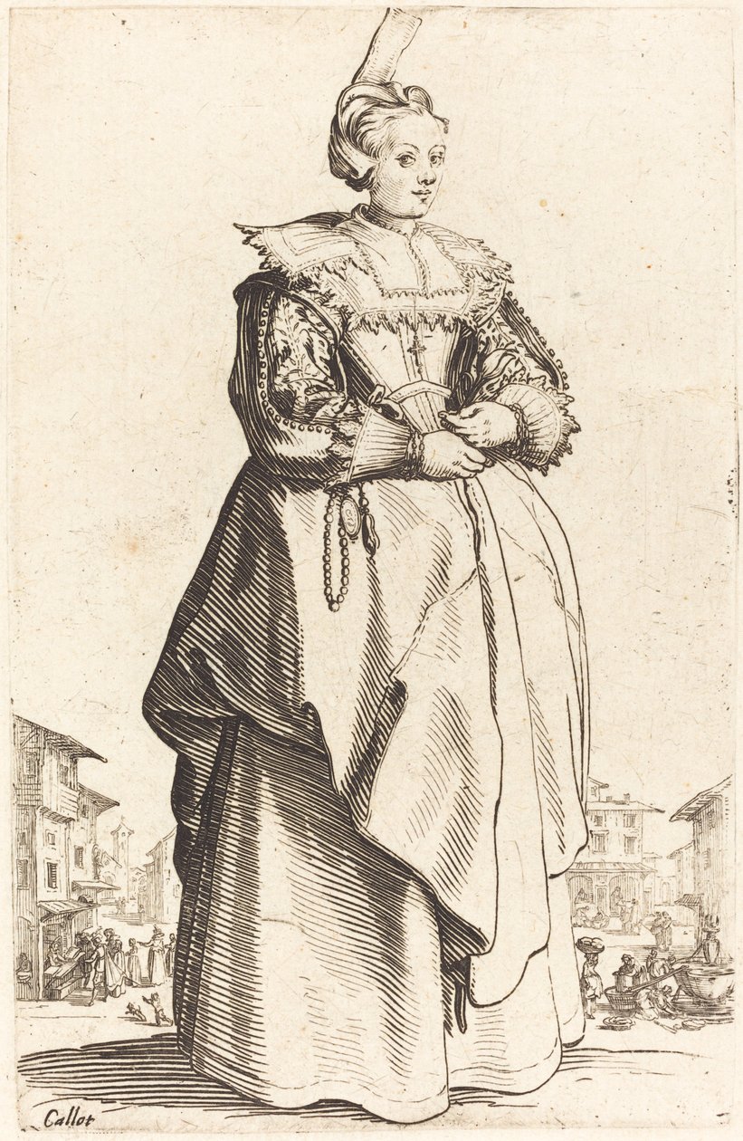 Jalo nainen pienellä hatulla tekijältä Jacques Callot
