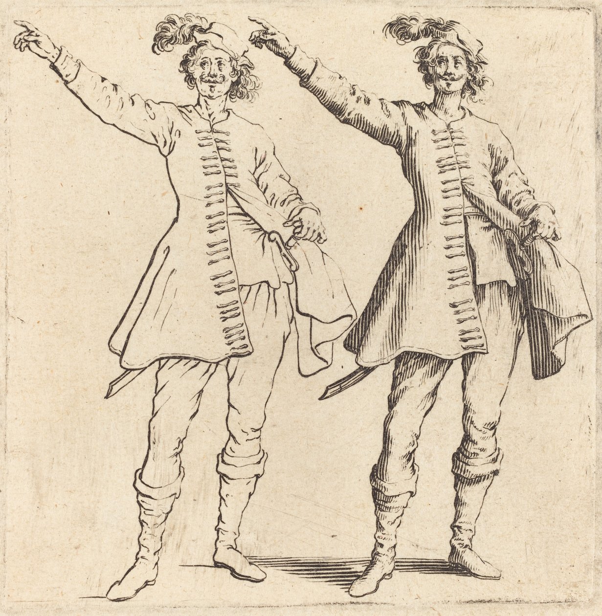 Upseeri, käsivarsi ojennettuna, näkymä edestä tekijältä Jacques Callot