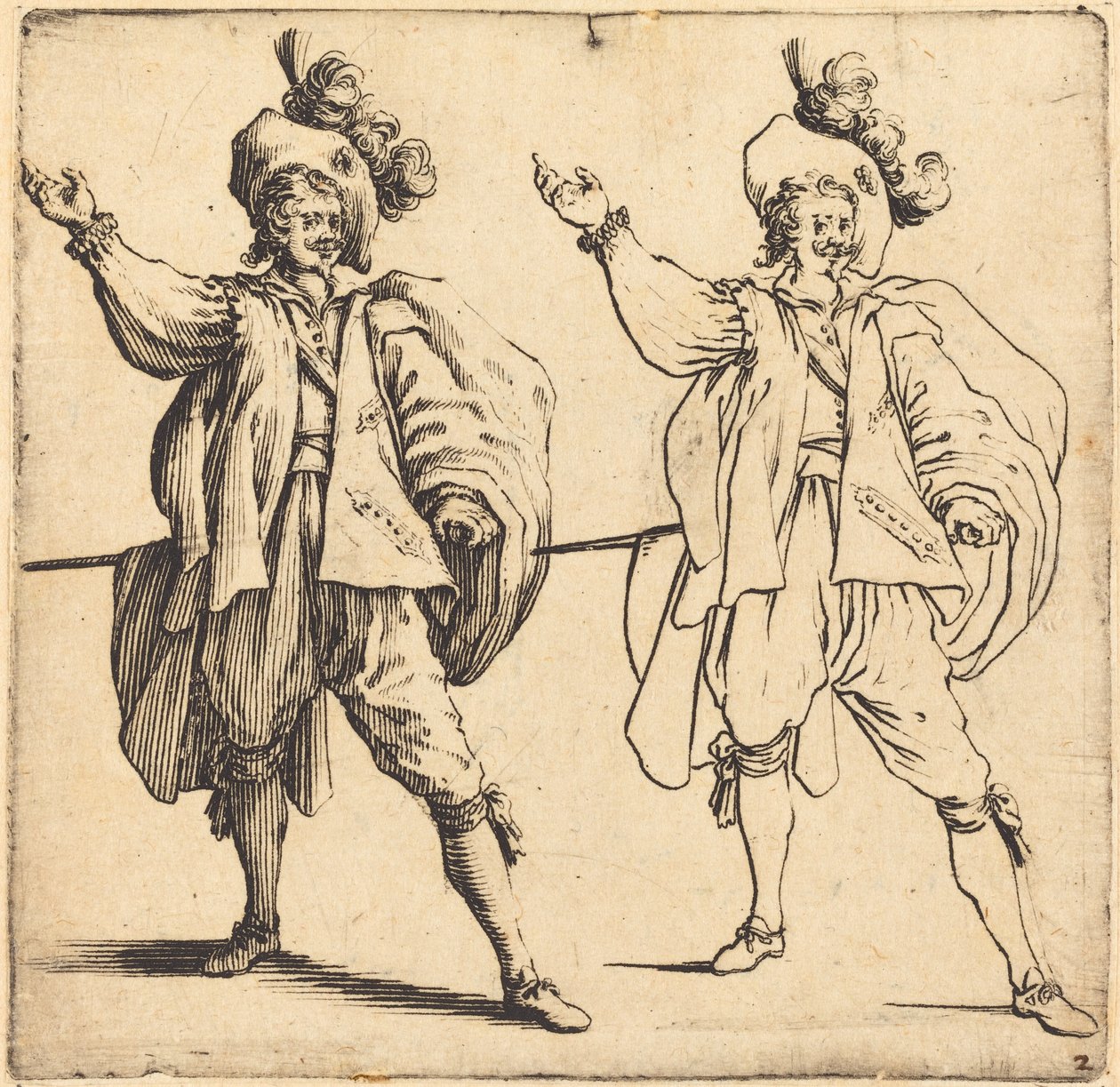 Upseeri, jolla on suuri pöly, näkymä edestä, 1617 ja 1621. tekijältä Jacques Callot