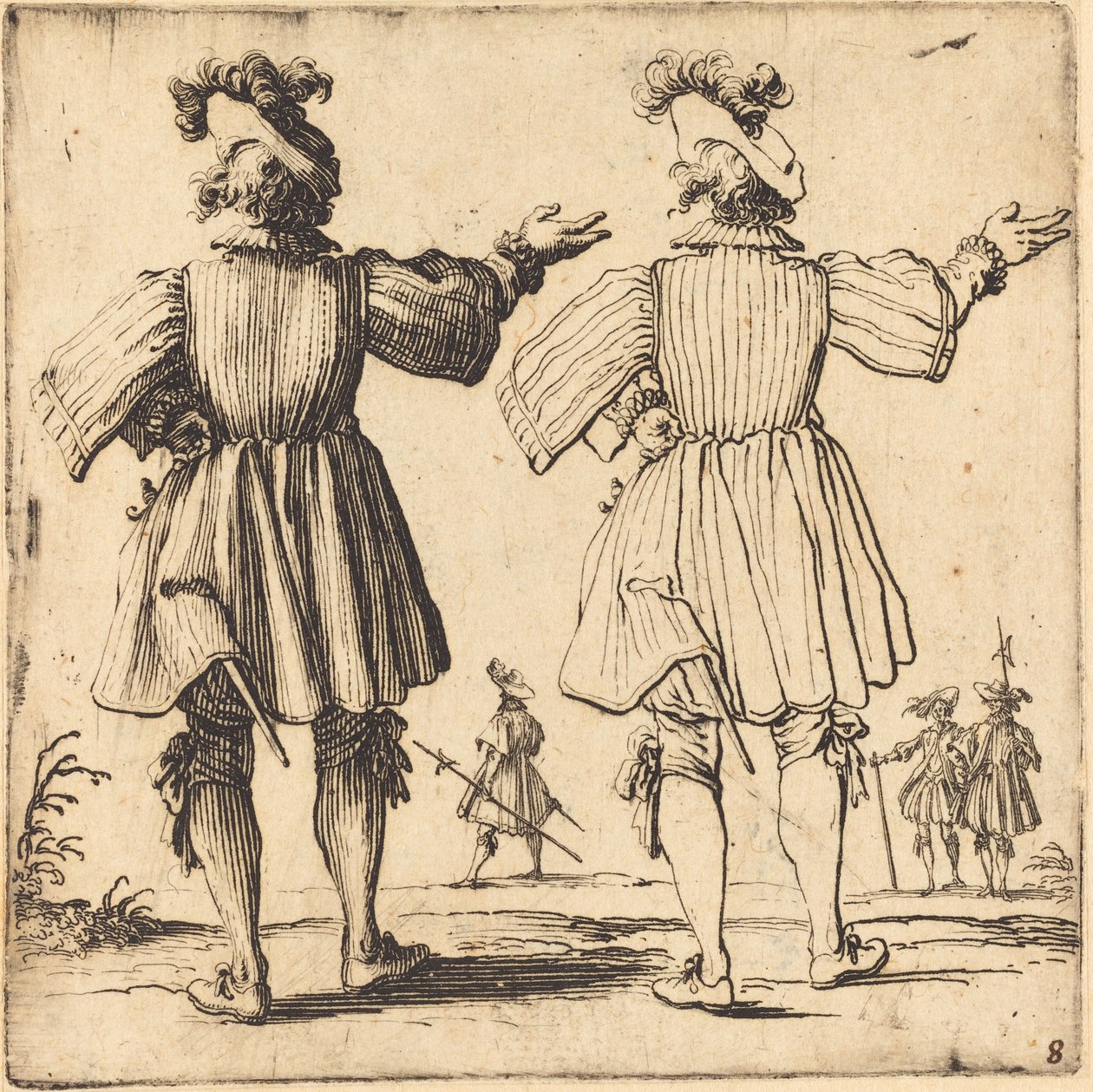 Upseeri Plumen kanssa takaa katsottuna tekijältä Jacques Callot
