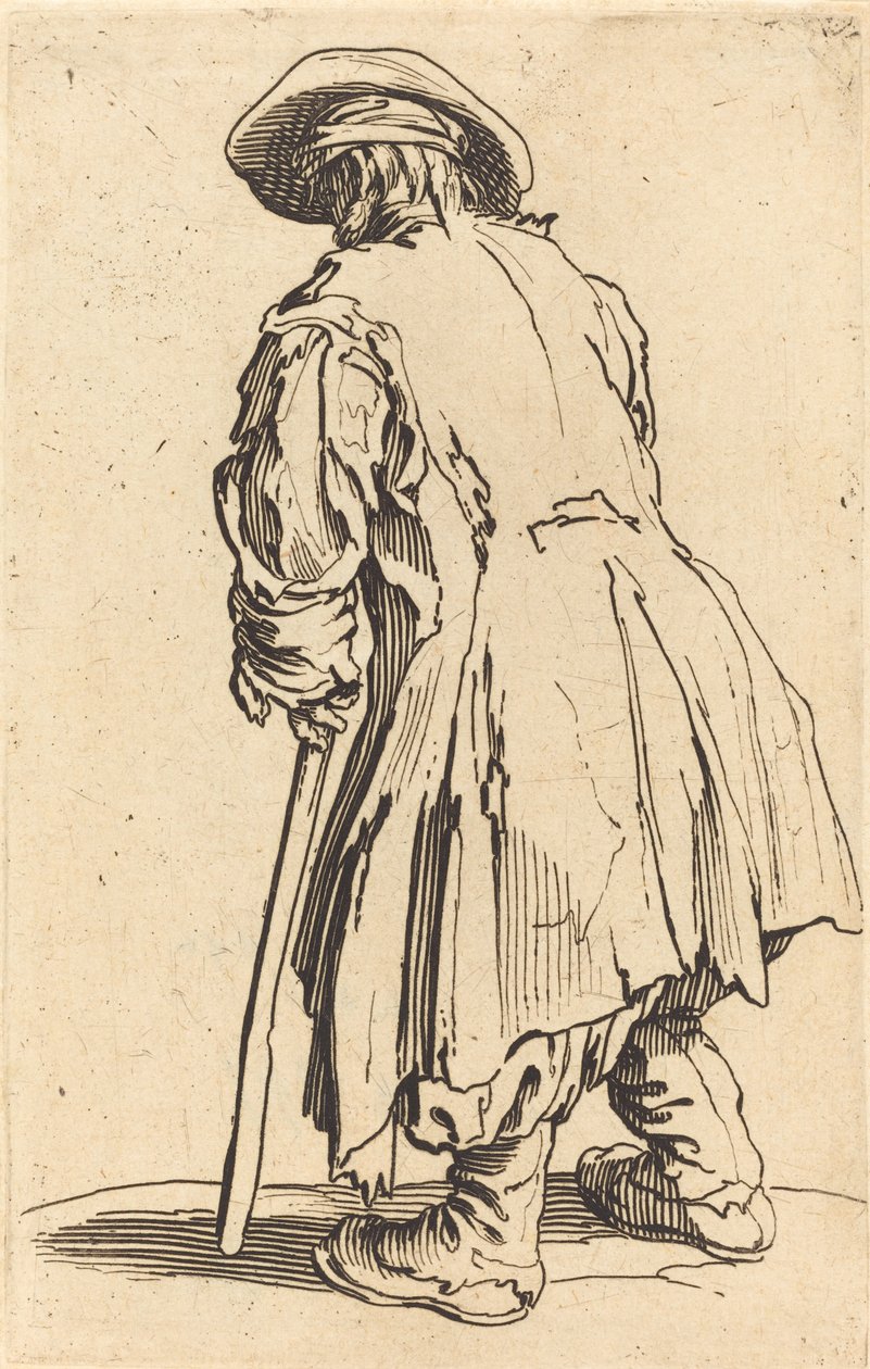 Vanha kerjäläinen yhdellä kainalosauvalla tekijältä Jacques Callot