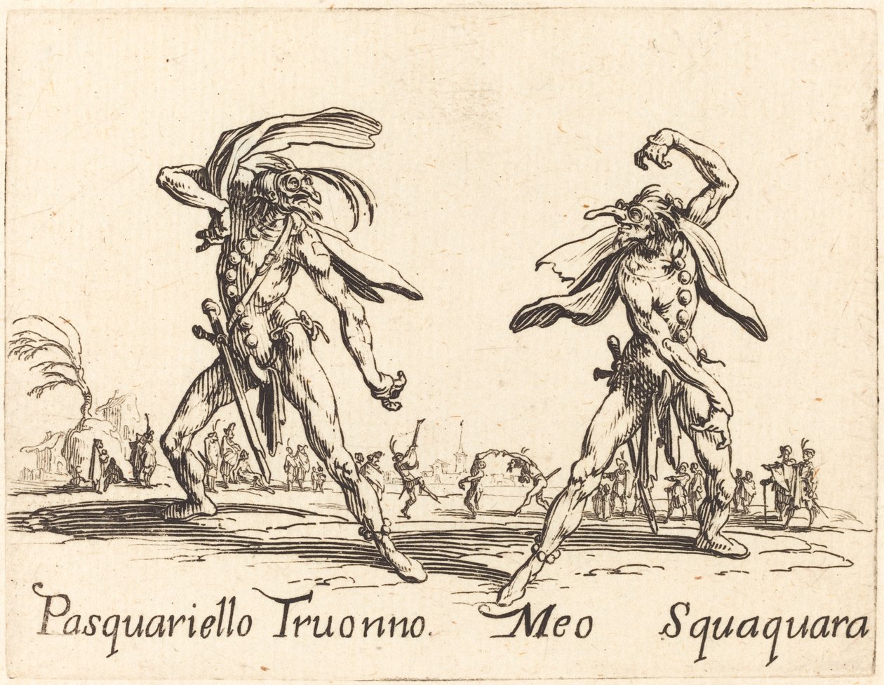Pasquariello Truonno ja Meo Squaquara, c. 1622. tekijältä Jacques Callot