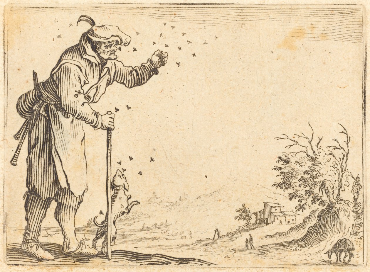 Mehiläisten kimppuun hyökännyt talonpoika tekijältä Jacques Callot
