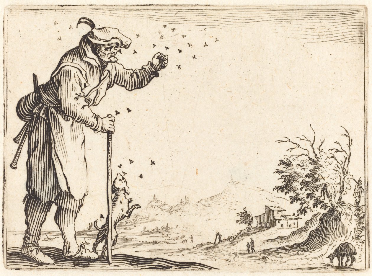 Mehiläisten kimppuun hyökännyt talonpoika tekijältä Jacques Callot