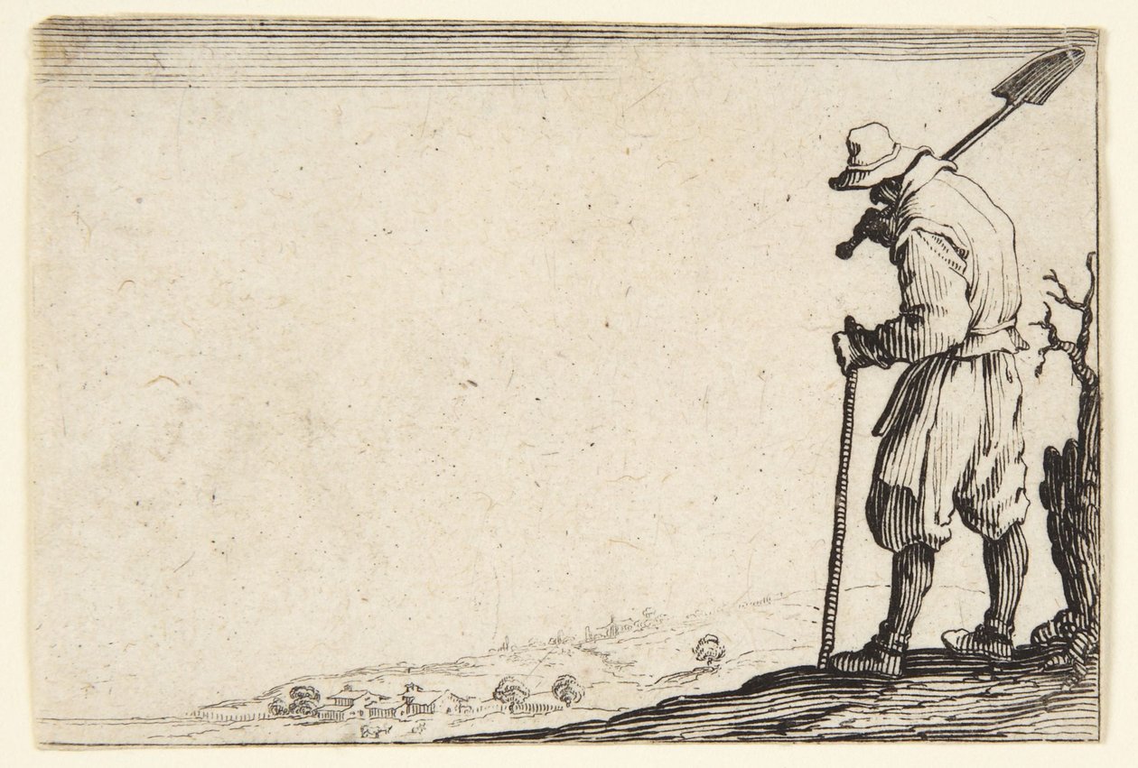 Talonpoika kantamassa lapiota olallaan tekijältä Jacques Callot