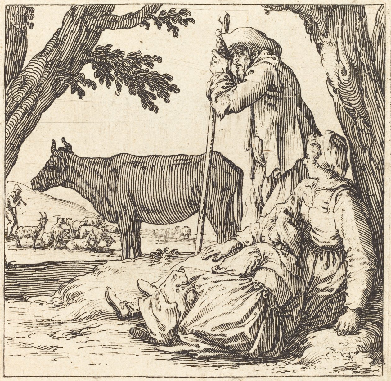 Talonpoikapari lehmän kanssa tekijältä Jacques Callot