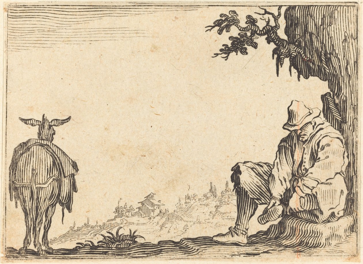 Talonpoika riisumassa kenkänsä, c. 1622. tekijältä Jacques Callot