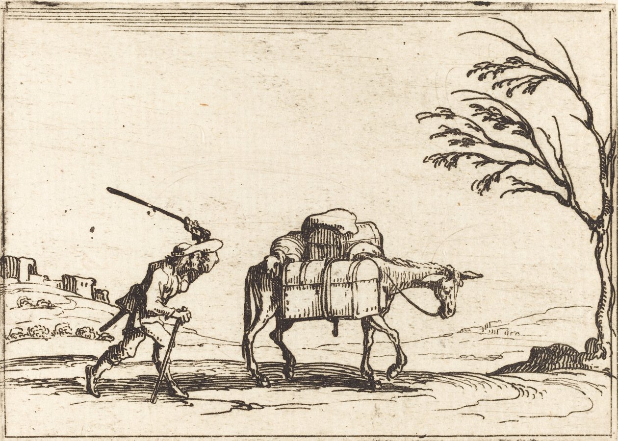 Talonpoika piiskaa aasiaan tekijältä Jacques Callot