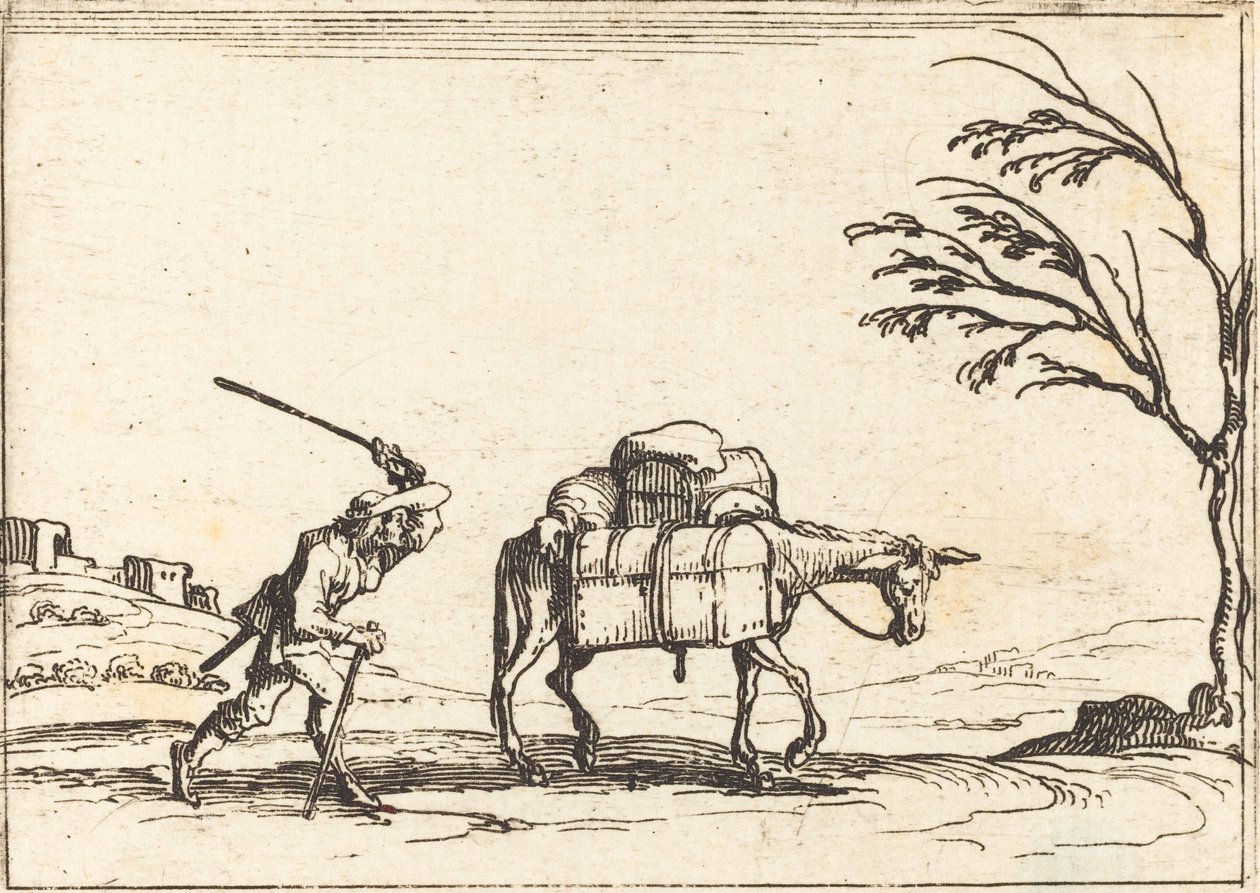 Talonpoika piiskaa aasiaan tekijältä Jacques Callot