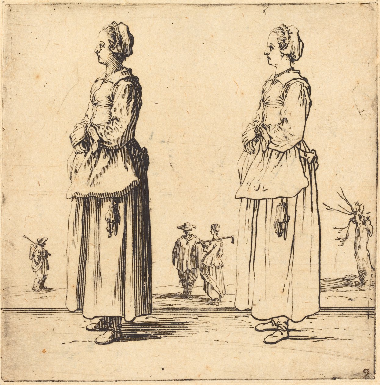 Talonpojan nainen profiilissa, kasvot vasemmalle tekijältä Jacques Callot