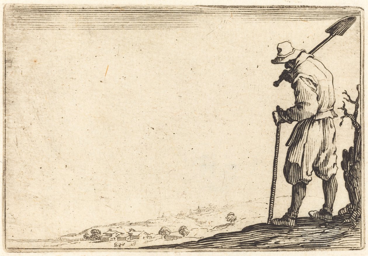 Talonpoika lapio olkapäällään tekijältä Jacques Callot