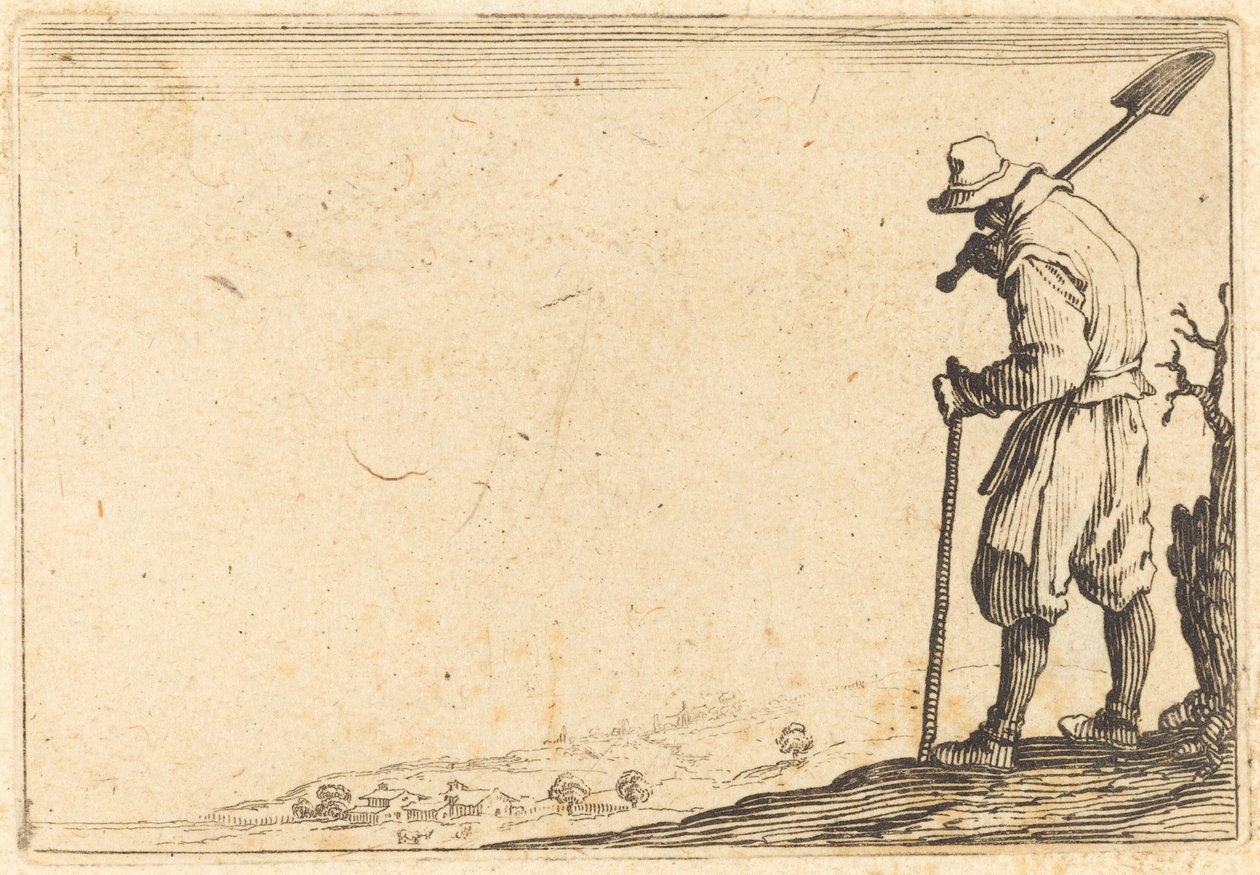Talonpoika lapio olkapäällään tekijältä Jacques Callot