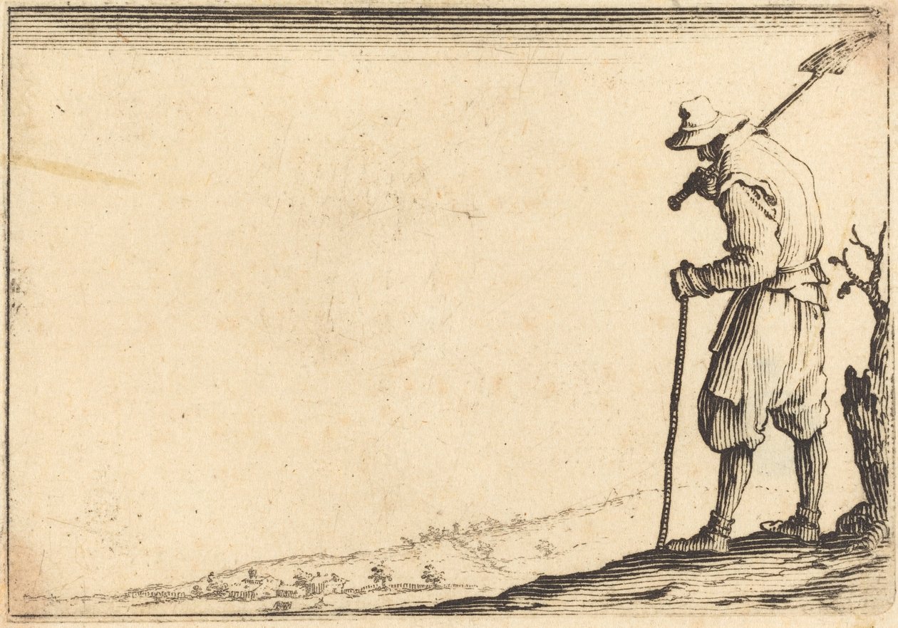 Talonpoika lapio olkapäällään tekijältä Jacques Callot