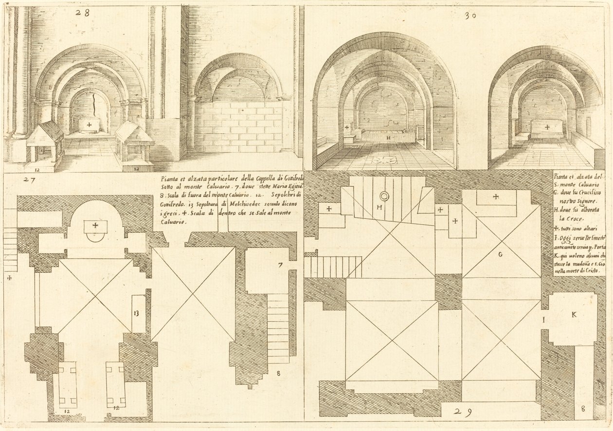 Godefroy de Bouillonin kappelin suunnitelma ja korkeus tekijältä Jacques Callot