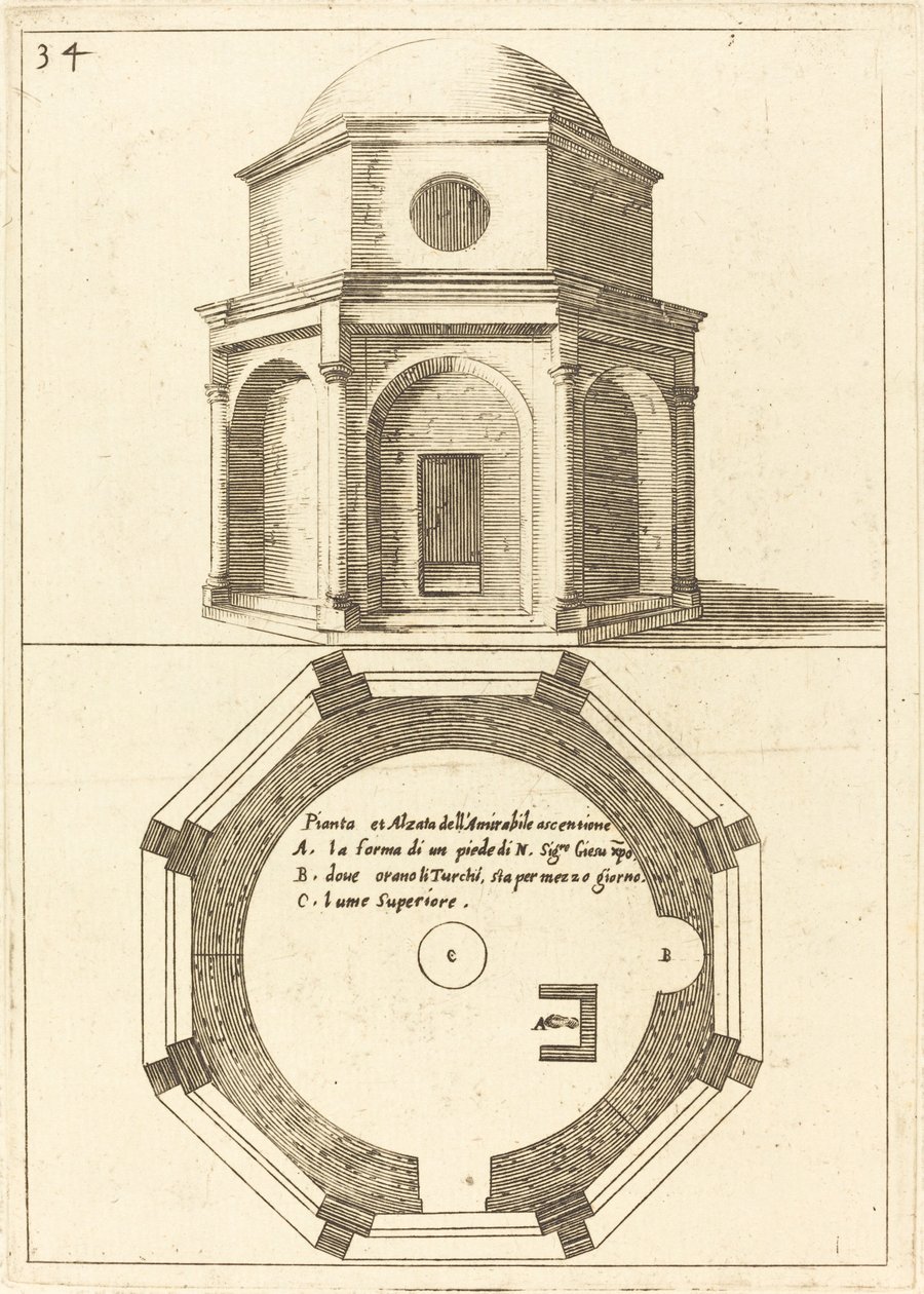 Ascension-kirkon suunnitelma ja korkeus tekijältä Jacques Callot