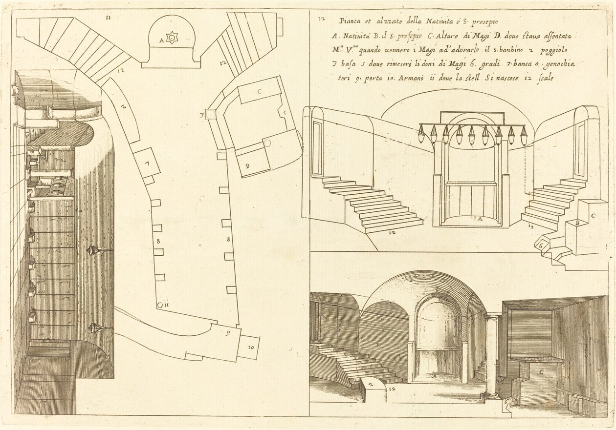 Pyhän syntymän kirkon suunnitelma ja korotus tekijältä Jacques Callot