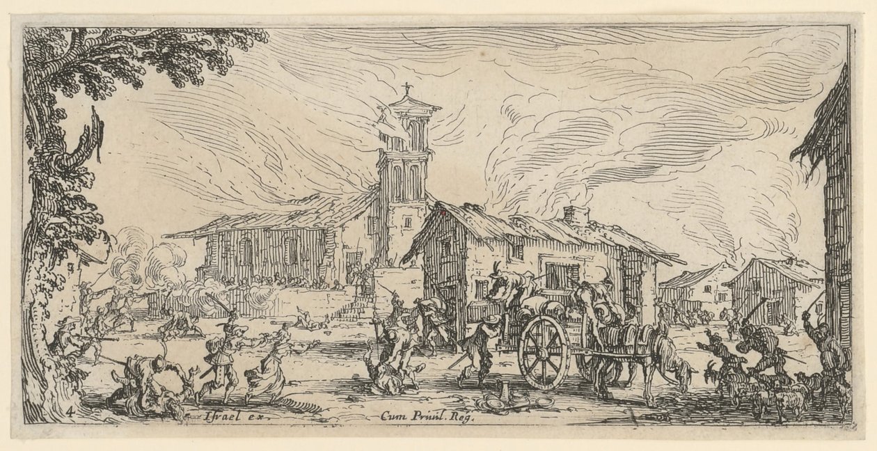 Kylän ryöstö ja polttaminen tekijältä Jacques Callot