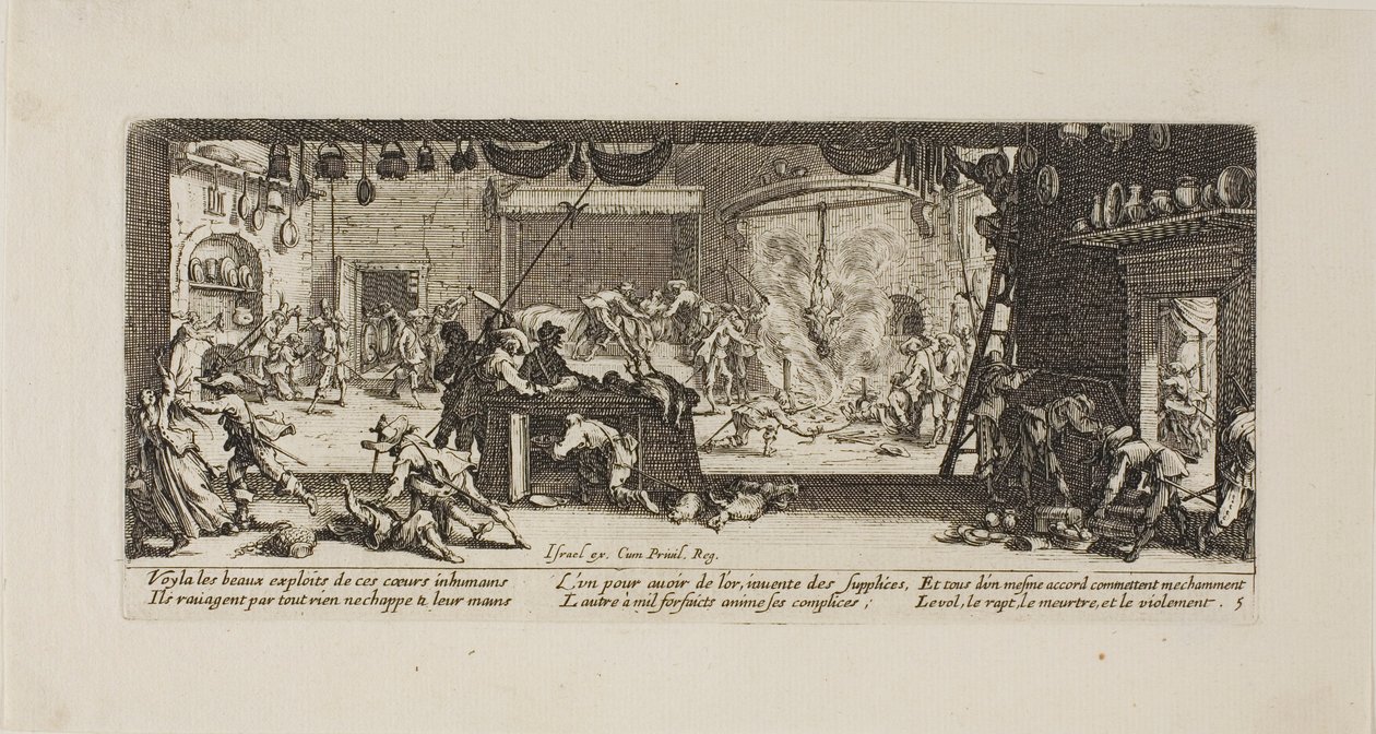 Suuren maalaistalon ryöstäminen, levy viisi teoksesta The Miseries of War (Sodan kurjuudet). tekijältä Jacques Callot
