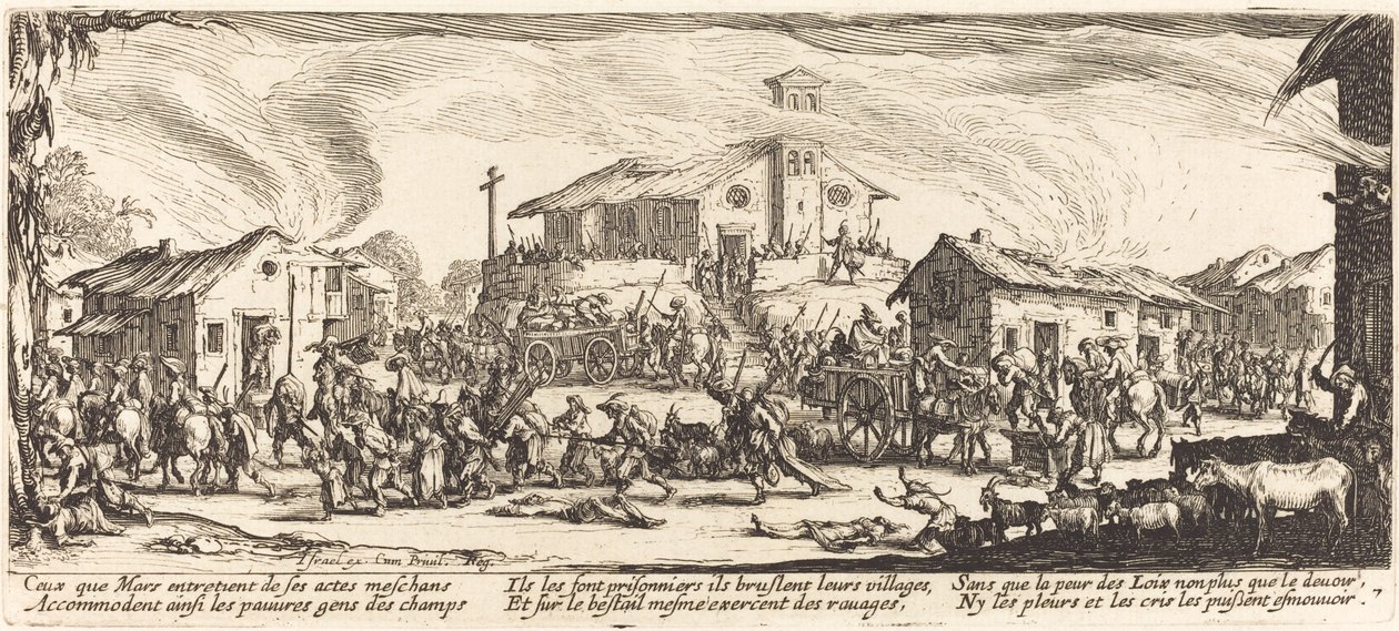 Kylän ryöstäminen ja polttaminen tekijältä Jacques Callot