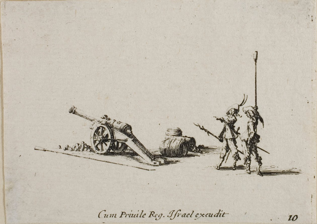 Valmistautuminen ampumaan Canonin, levy kymmenen sotilasharjoituksista tekijältä Jacques Callot