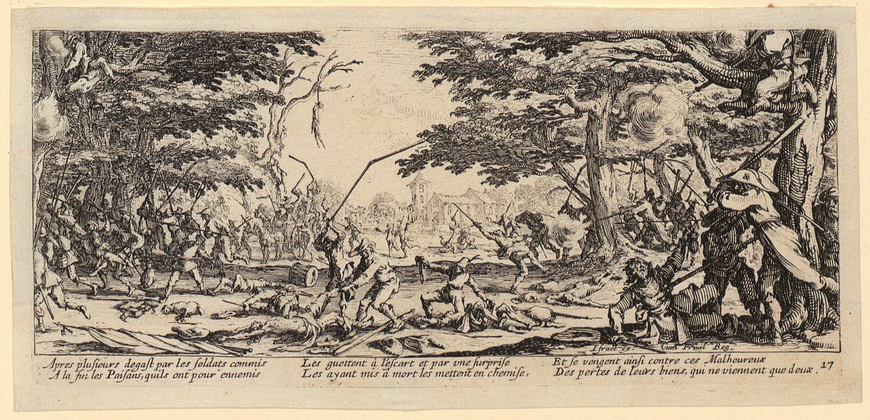 Maanviljelijöiden kosto, sivu 17 jaksosta ”Sodan kauhut” tekijältä Jacques Callot