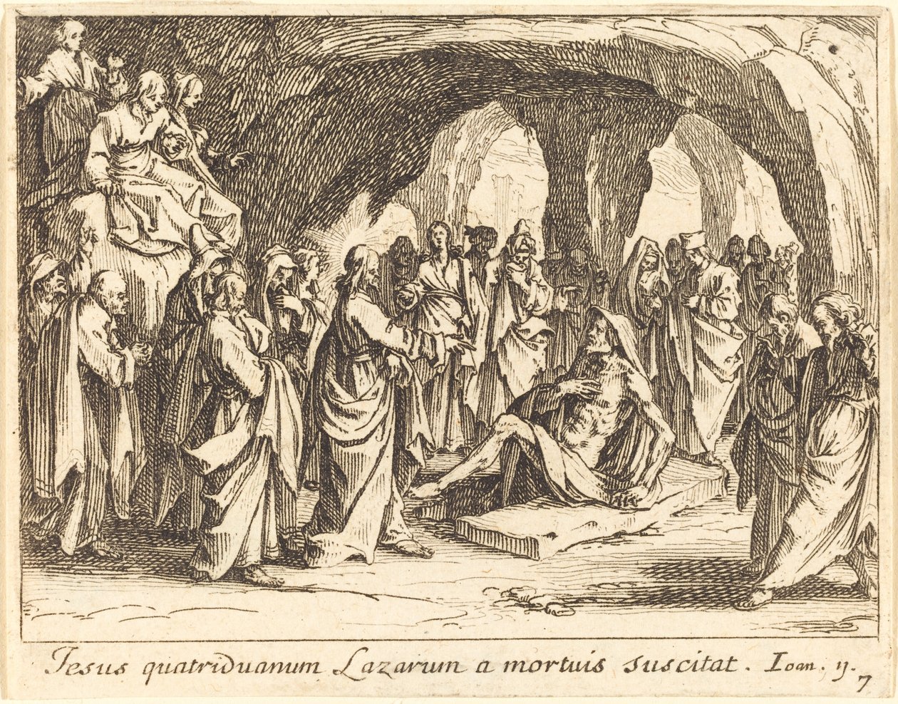 Lasaruksen herättäminen, 1635. tekijältä Jacques Callot